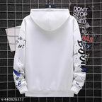 Men White Printed Hoodie