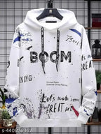 Men White Printed Hoodie
